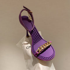 Ilana Purple Sandals Heels with Gold Chain Newgew