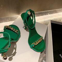 Ilana Green Sandals Heels with Gold Chain Newgew