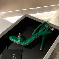 Ilana Green Sandals Heels with Gold Chain Newgew