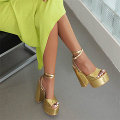 Gracy Sandals Platform Gold Heels Newgew
