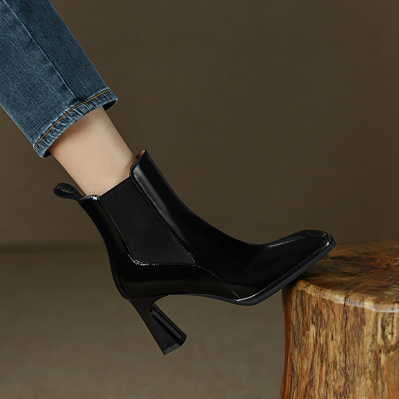 Hanna Black Square Toe Ankle Boots with Heels Newgew