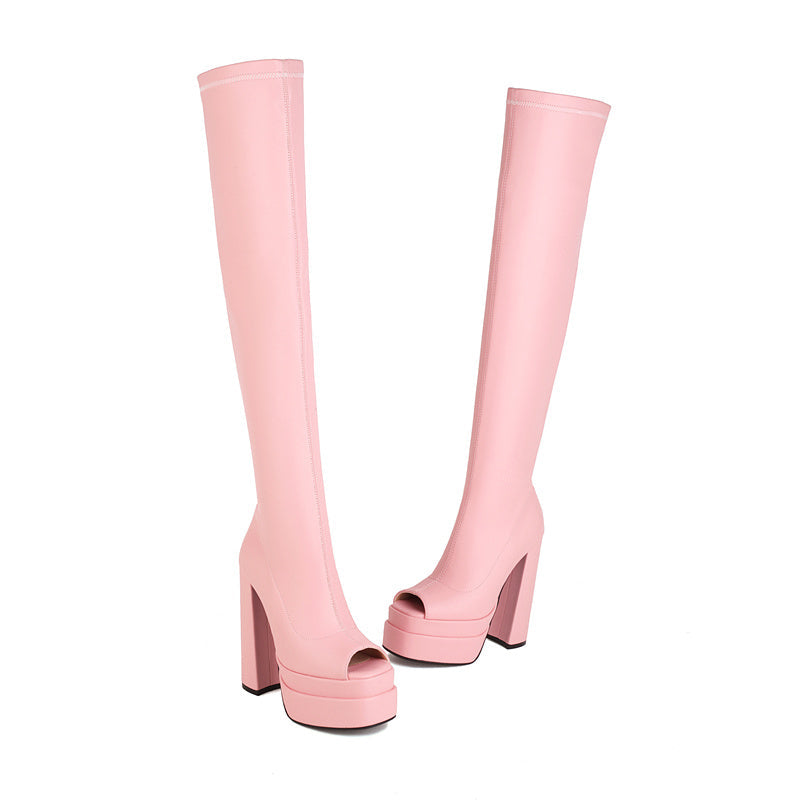 Goldy Open Toe Thigh High Boots Newgew