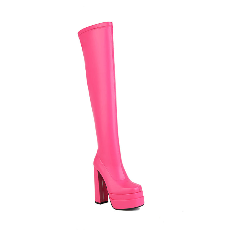 Gittel Peep Toe Pink Thigh High Boots Newgew