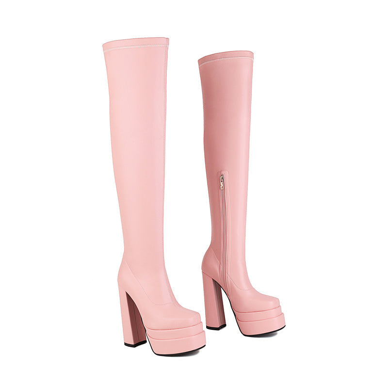 Gittel Peep Toe Pink Thigh High Boots Newgew