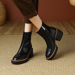 Hanan Block Heel Black Brogue Boots Newgew