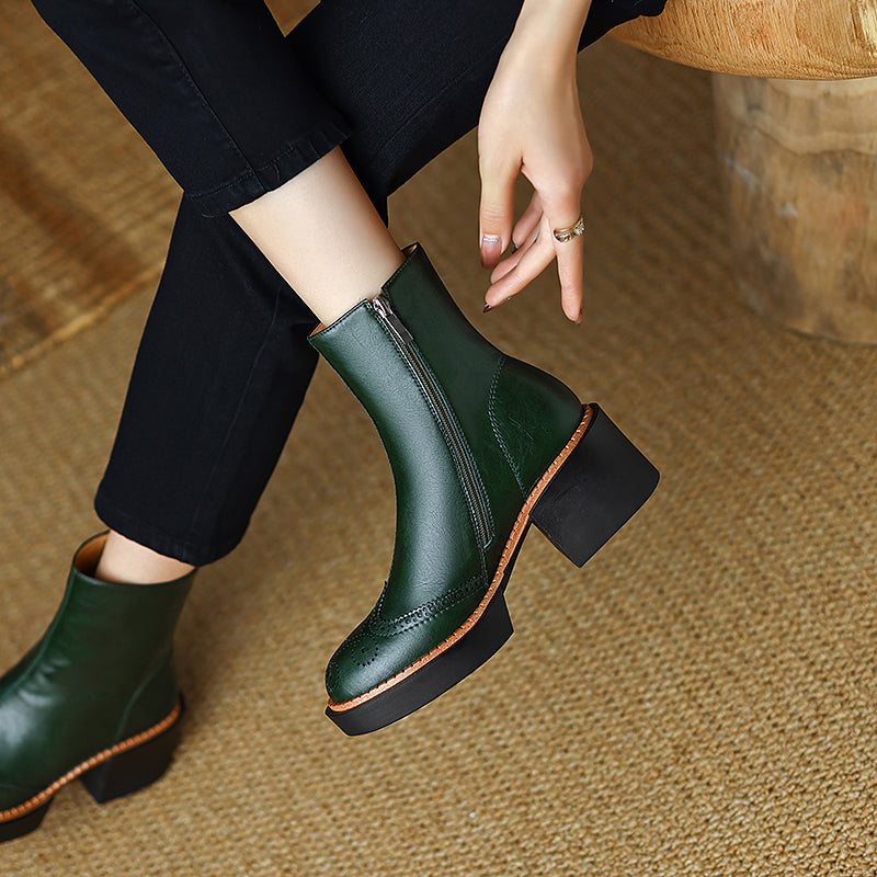 Hanan Emerald Green Leather Brogue Boots Newgew