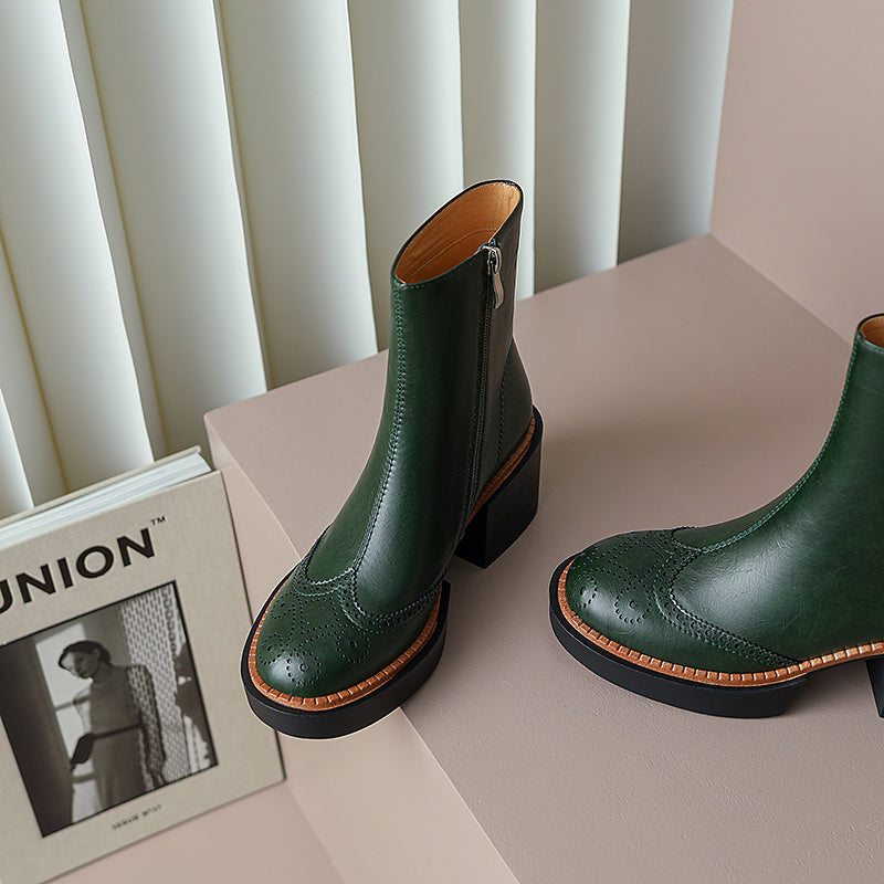 Hanan Emerald Green Leather Brogue Boots Newgew