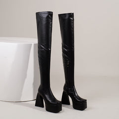 Fanta Platform Thigh High Boots Black – Newgew