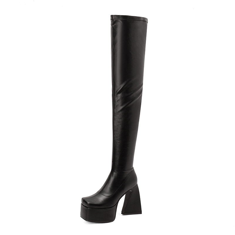 Fanta Platform Thigh High Boots Black – Newgew