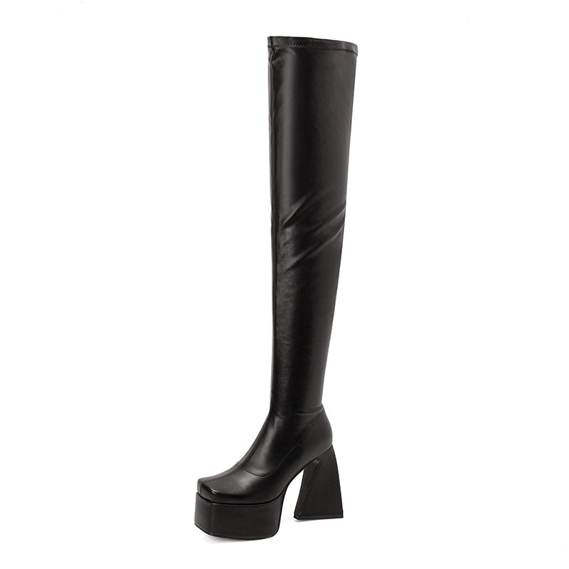 Fanta Platform Thigh High Boots Black Newgew