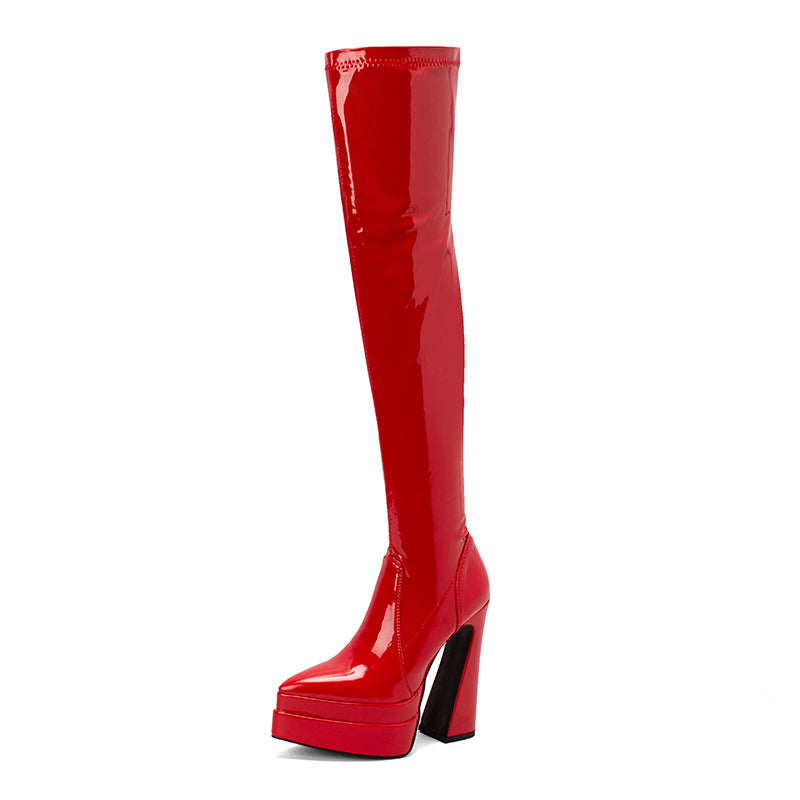 Fenix Patent Leather Red Thigh High Boots Newgew