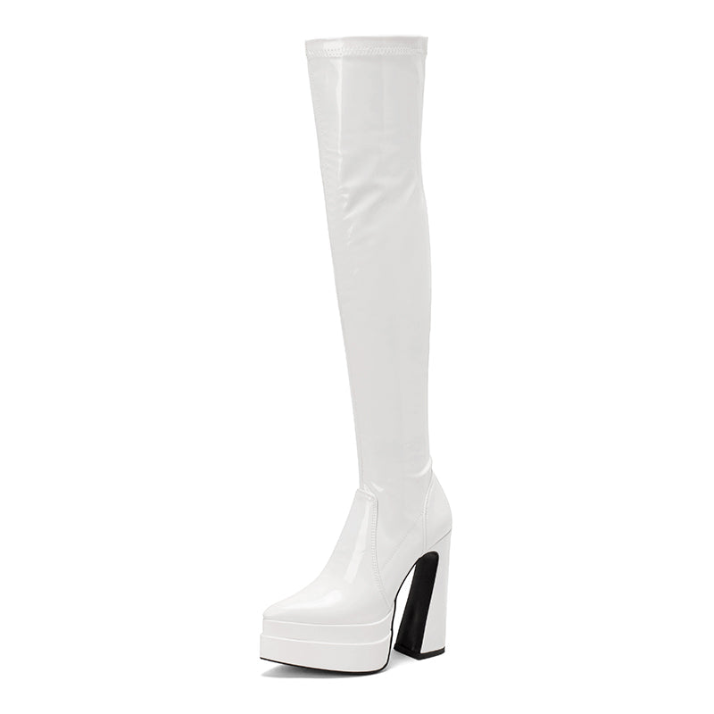 Fenix Patent Leather White Thigh High Boots Newgew
