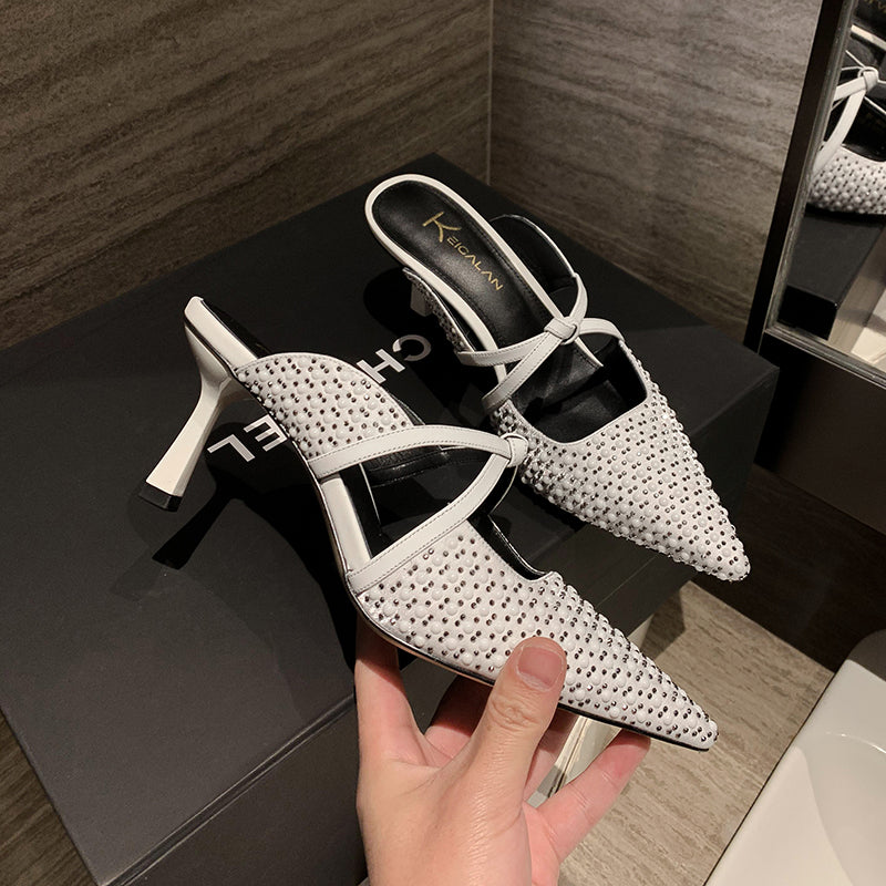 Glory White Kitten Heel Mules Newgew