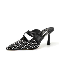 Glory Black Kitten Heel Mules Newgew