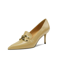 Maya Yellow Pointed Toe Heels with Gold Chain newgew