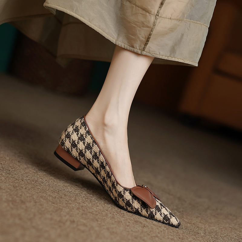 Ira Brown Pointed Toe Plaid Flats with Bows Newgew