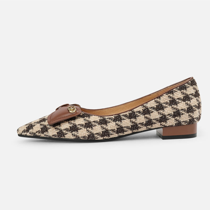 Ira Brown Pointed Toe Plaid Flats with Bows Newgew