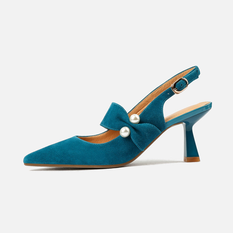 Faiga Slingback Heels with Pearls Blue NEW GEW