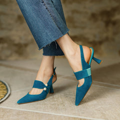 Faiga Slingback Heels with Pearls Blue NEW GEW