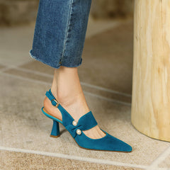 Faiga Slingback Heels with Pearls Blue NEW GEW