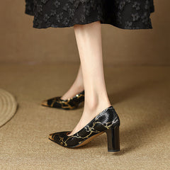 Ily Snakeskin Black and Gold Heels Newgew