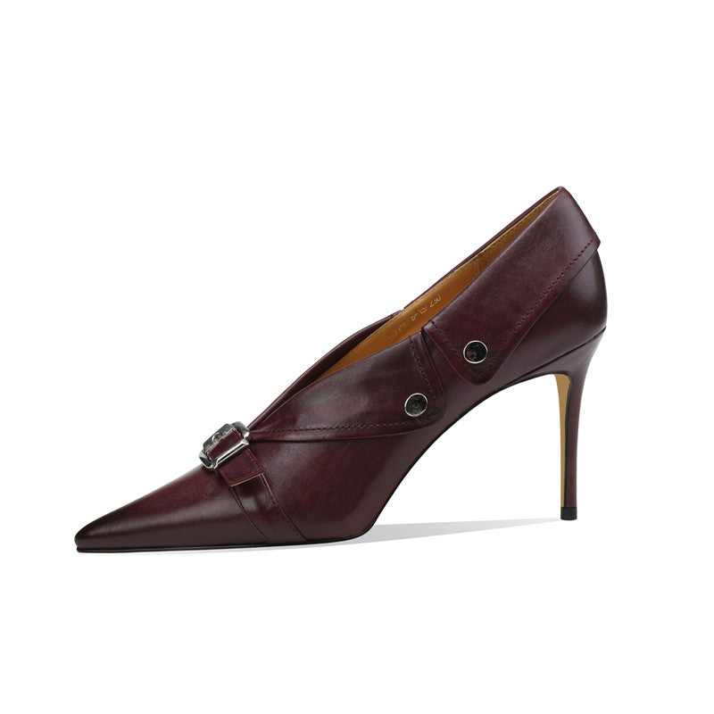 Molly Luxury Buckle Strap Heels Burgundy newgew