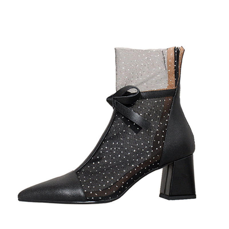 Dianna Chunky Heel Mesh Ankle Boots with Bow NEW GEW