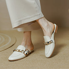 Emi White Flat Loafer Mules NEW GEW