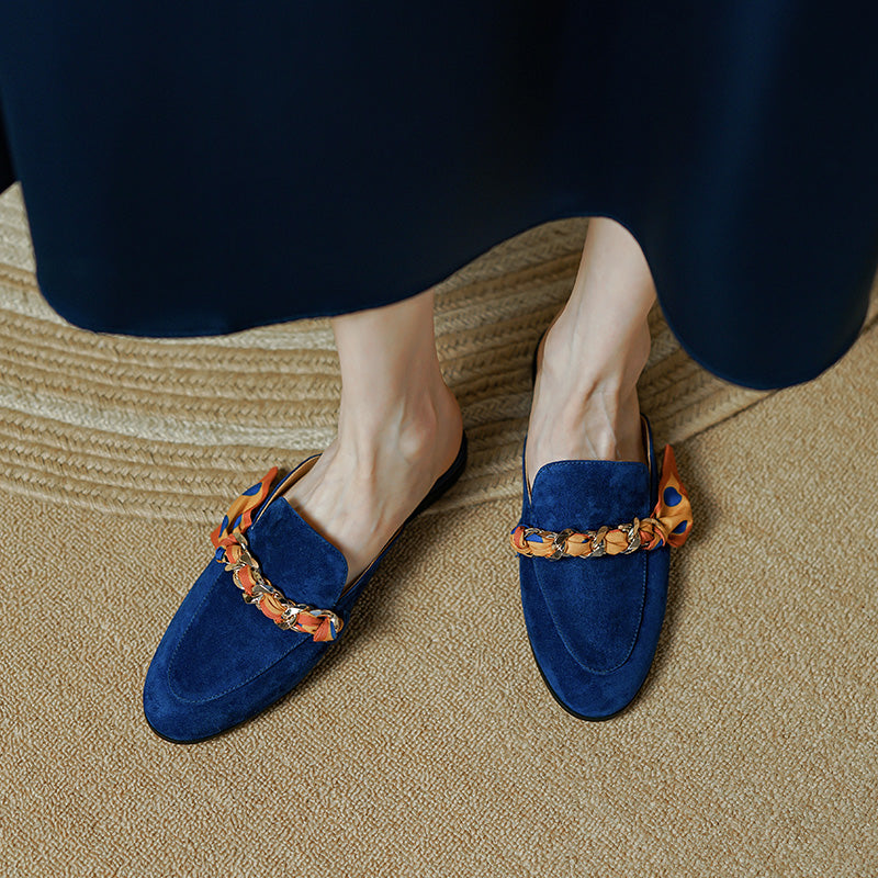 Emi Navy Flat Mules NEW GEW