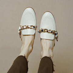 Emi White Flat Loafer Mules NEW GEW