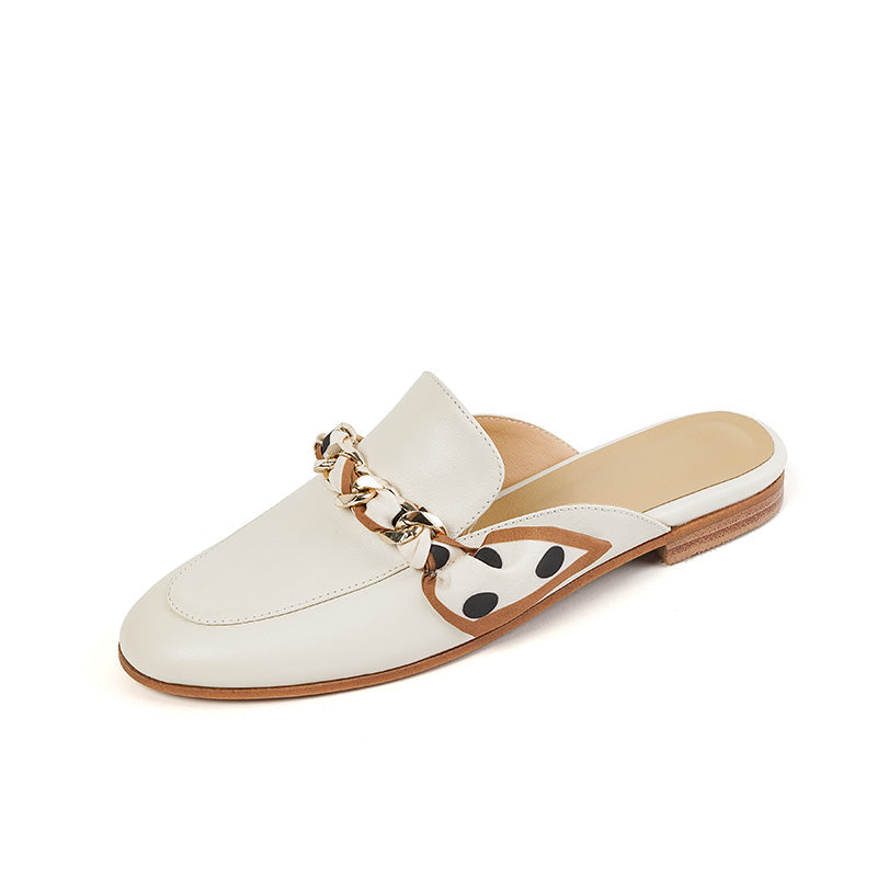 Emi White Flat Loafer Mules NEW GEW