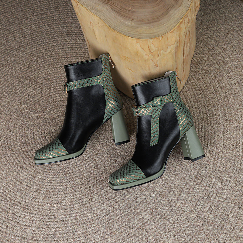 Maren Snakeskin Green Ankle Boots newgew