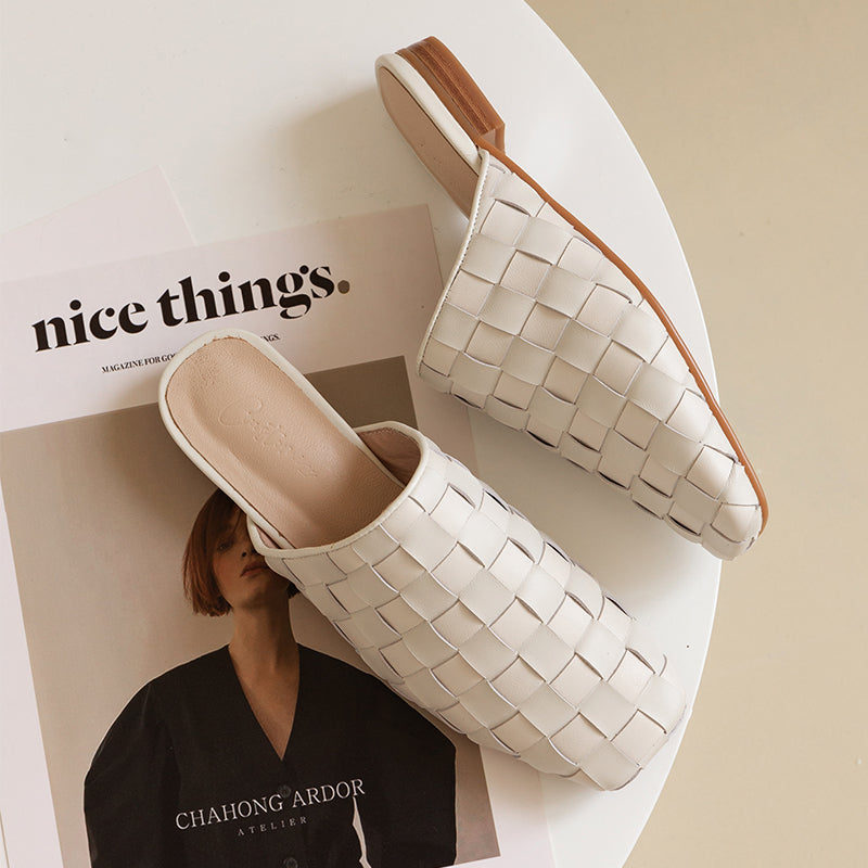 Eve Woven Leather Mules in White NEW GEW