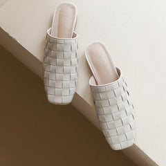 Eve Woven Leather Mules in White NEW GEW