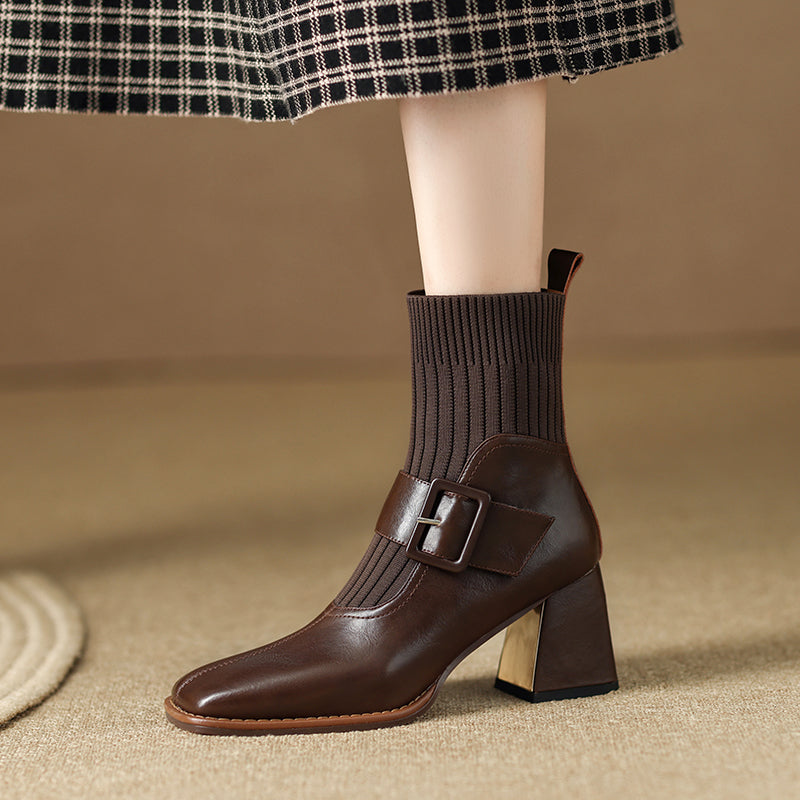 Imani Brown Square Toe Ankle Boots Womens Newgew