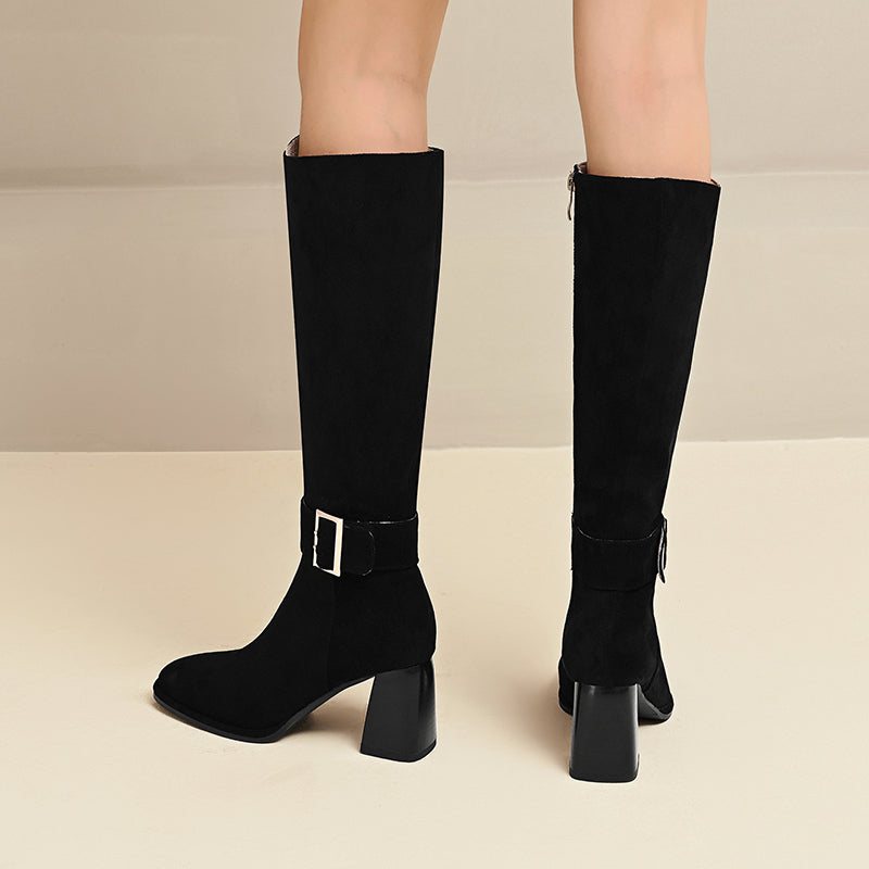 Iyla Black Knee High Buckle Boots newgew