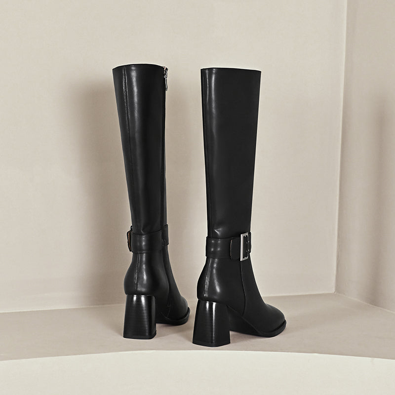 Iyla Black Knee High Buckle Boots newgew