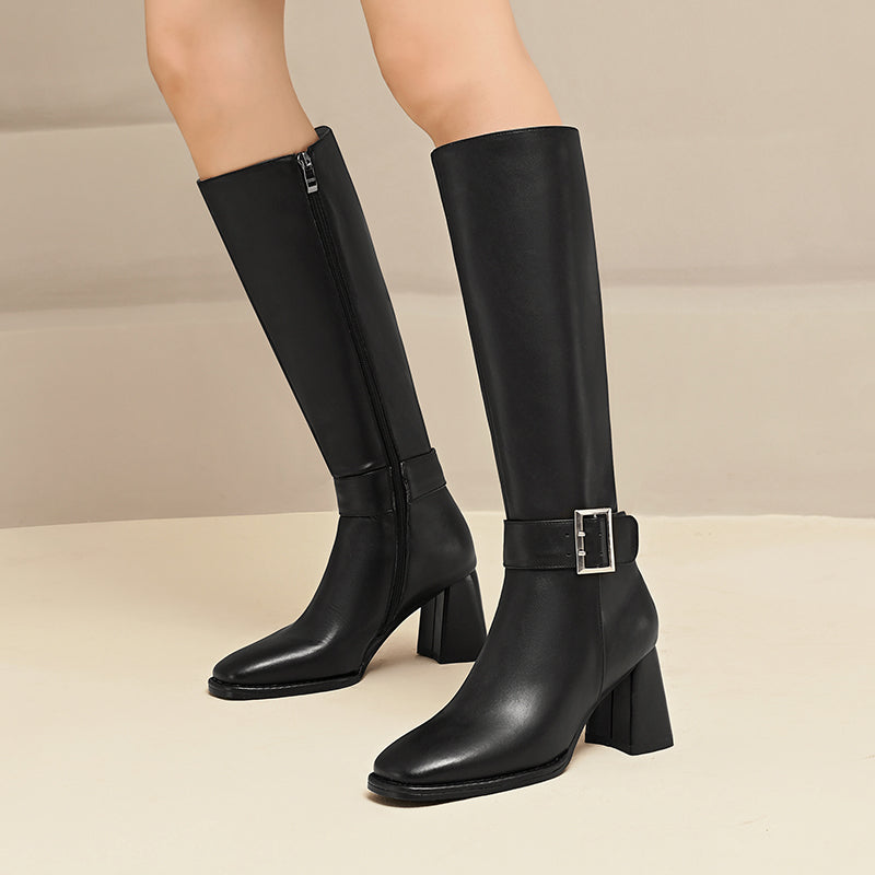 Iyla Black Knee High Buckle Boots newgew