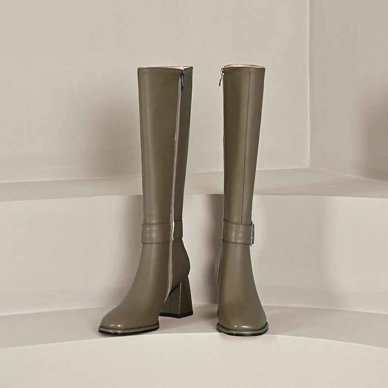 Ivana Grey Knee High Boots Leather newgew