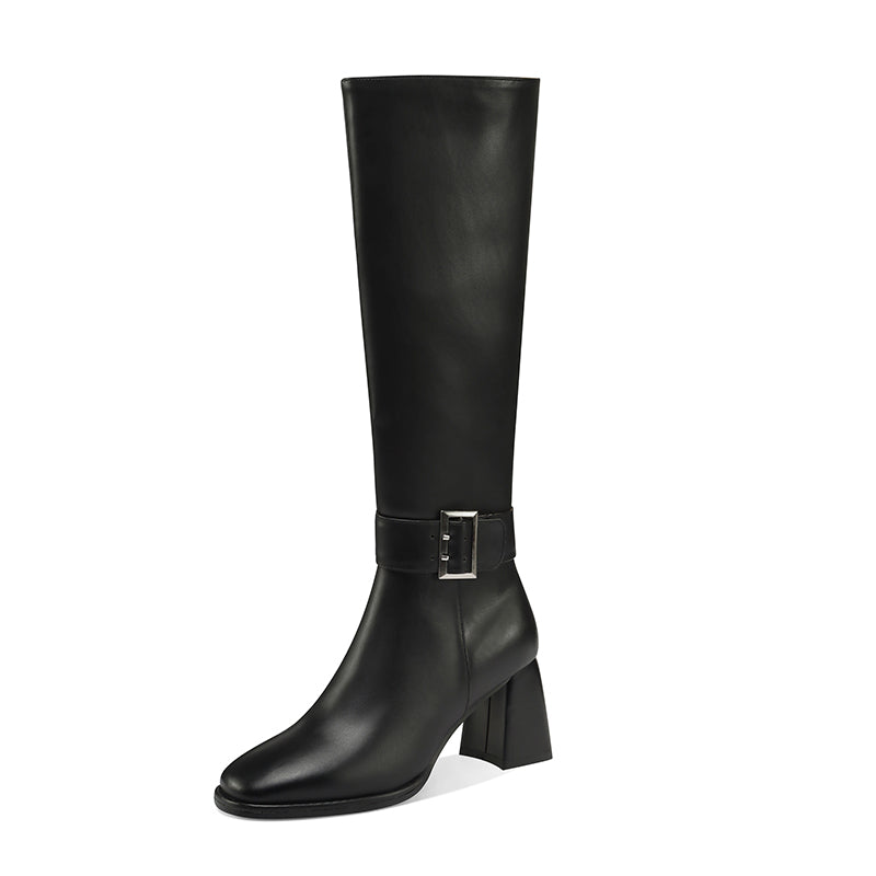 Iyla Black Knee High Buckle Boots newgew