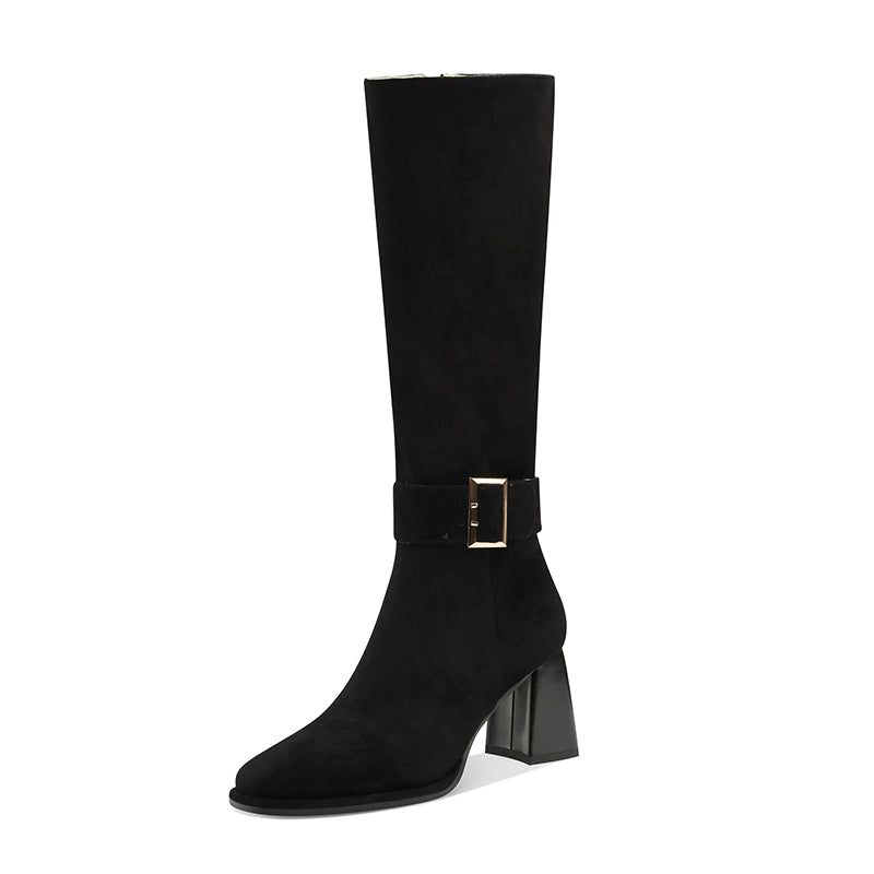 Iyla Black Knee High Buckle Boots newgew