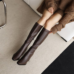 Gala Brown Knee High Heel Boots Newgew