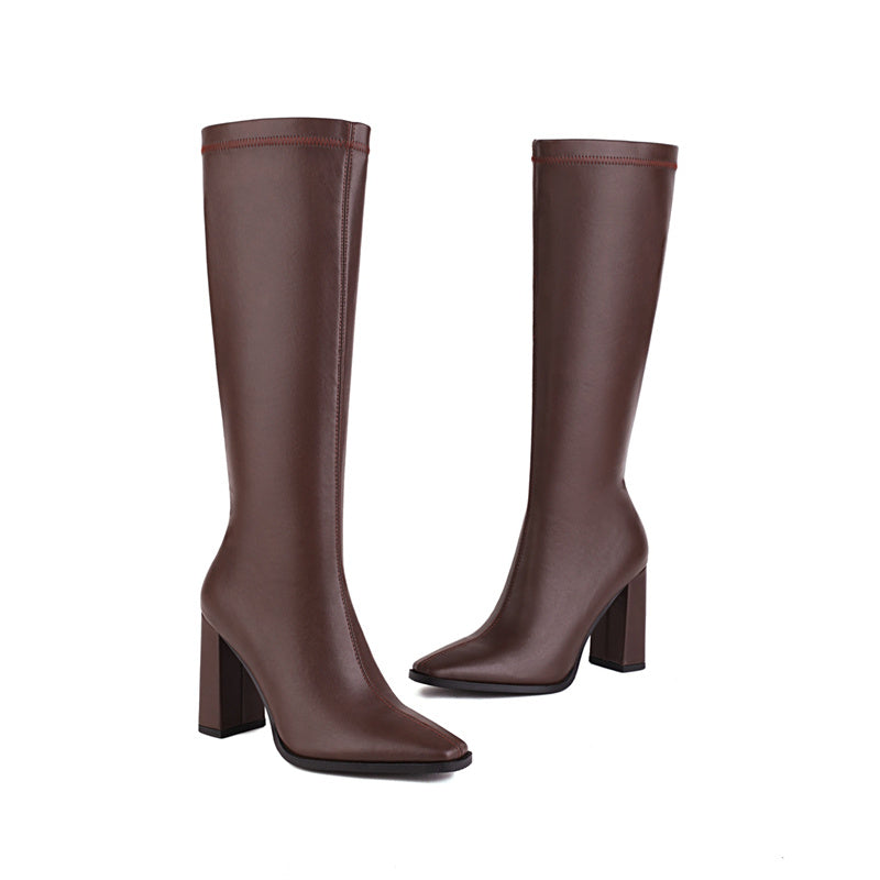 Gala Brown Knee High Heel Boots Newgew