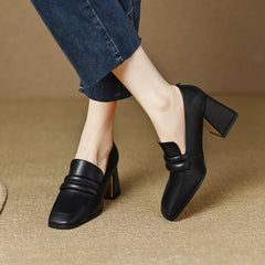 Indi Square Toe Black Heeled Loafers Newgew