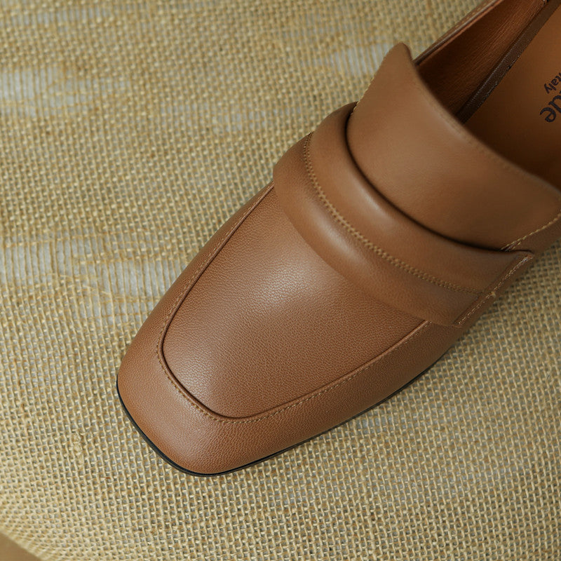 Indi Square Toe Brown Heeled Loafers Newgew