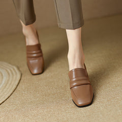 Indi Square Toe Brown Heeled Loafers Newgew