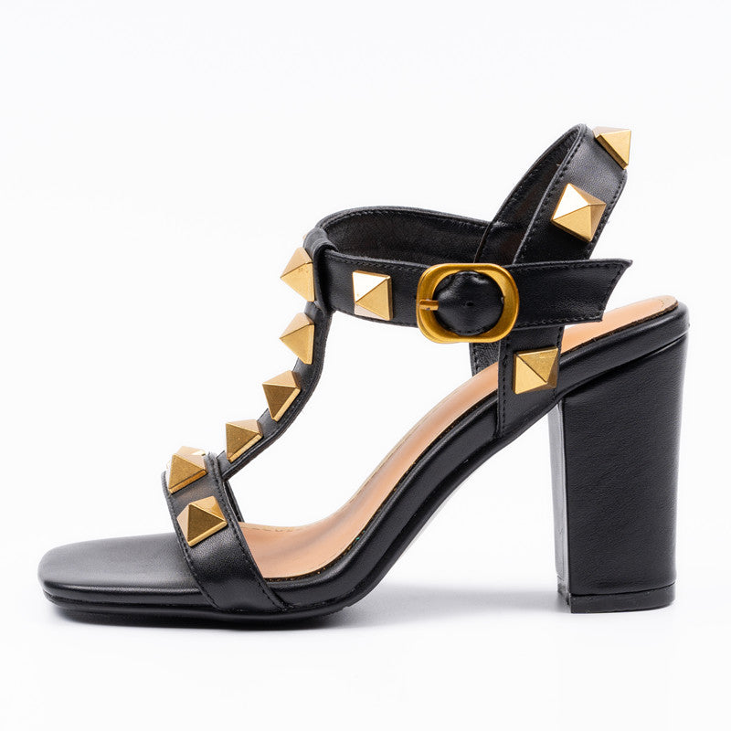 Ezra Studded Black Chunky Heel Sandals NEW GEW