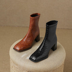 Novah Block Heel Animal Print Boots Black Newgew