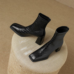 Novah Block Heel Animal Print Boots Black Newgew