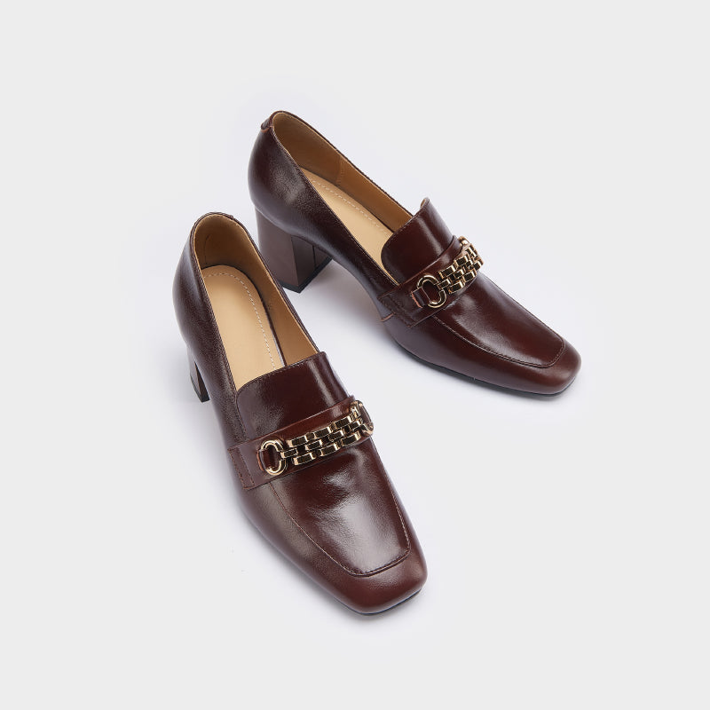 Ida Brown Loafers with Heels Newgew